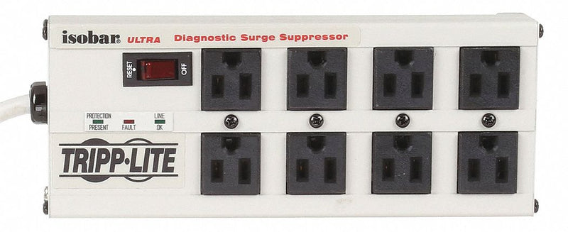 Tripp Lite ISOBAR825ULTRA Outlet Strip, 8 Outlets, 25 ft Cord Lg, 3, 840 J Rated Energy, 12 A Current, UL 1449, Gray