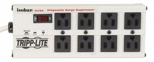 Tripp Lite ISOBAR825ULTRA Outlet Strip, 8 Outlets, 25 ft Cord Lg, 3, 840 J Rated Energy, 12 A Current, UL 1449, Gray