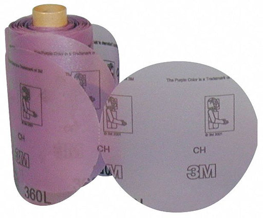 3M 360L PSA Sanding Disc Roll, 5", NH, Aluminum Oxide, P320 Grit, 3 mil Wt Film, 125 /PK