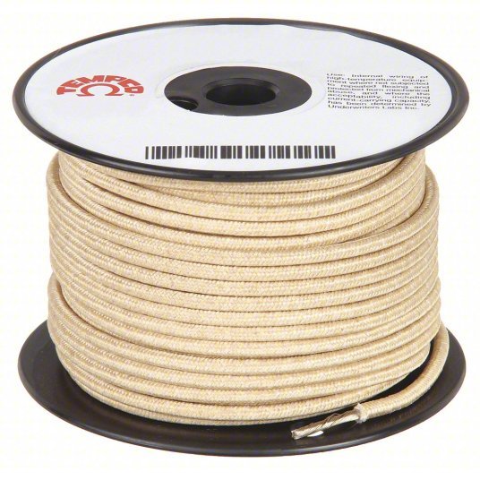 Tempco LDWR-1014 High Temp Lead Wire 12 AWG Wire Size, Natural, 100 ft Lg, MG