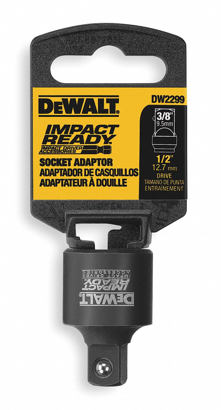 DEWALT DW2299 Socket Adapter, 1/2 in Input Drive Size, Black Oxide, 3/8 in Output Drive Size, Square