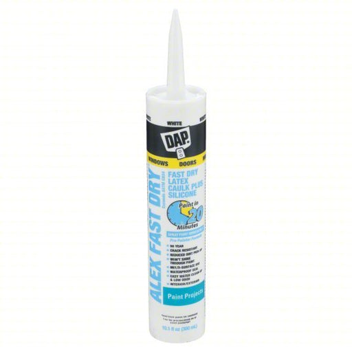 DAP 18425 Silicone Caulk Alex Fast Dry, White, 10 oz Container Size, Cartridge