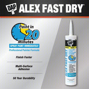 DAP 18425 Silicone Caulk Alex Fast Dry, White, 10 oz Container Size, Cartridge