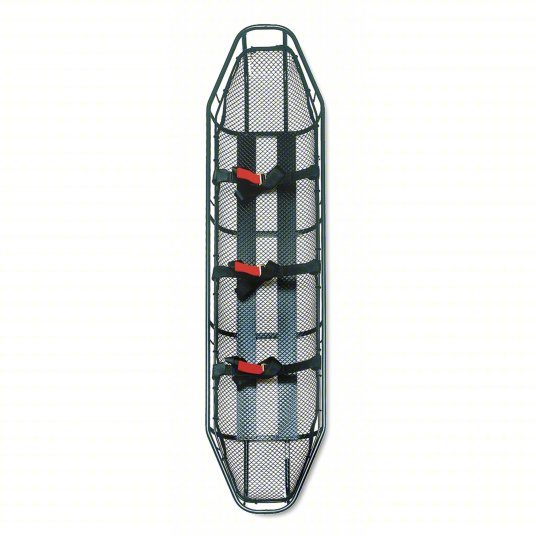 Ferno RE1107 Basket Stretcher, 82 1/2 in Lg, 18 in Wd, 7 1/4 in Ht, Black, Flat Steel