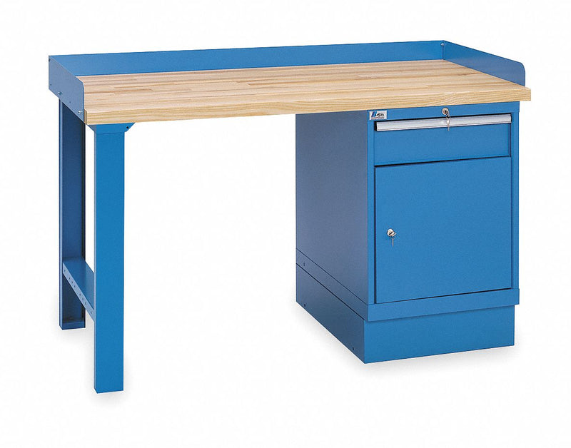 Lista XSWB30-60BT/BB Workbench, 60 in W x 30 in D, Butcher Block Top, Pedestal Cabinet Base, 1-Drawer, 1000 lb Cap, Blue