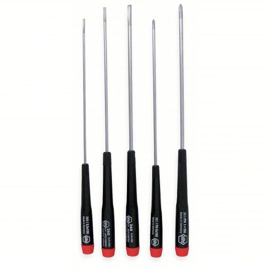 Wiha 26192 Precision Screwdriver Set 5 Pieces, Phillips/Slotted Tip, 1/8 in/3/32 in/5/32 in Tip Size