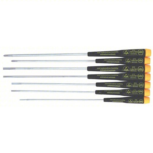 Wiha 27393 ESD Safe Precision Screwdriver Set 7 Pieces, Phillips/Slotted Tip, Ergonomic Grip