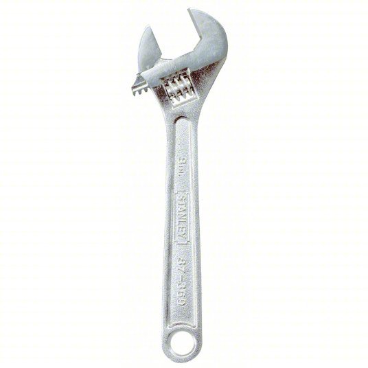 Stanley 87-369 Adjustable Wrench Alloy Steel, Chrome, 8 in Overall Lg, 1 in Jaw Capacity, Plain Grip