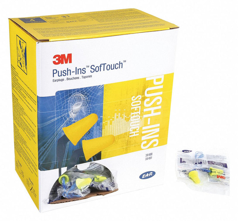 3M 318-4001 Ear Plugs, Cone, 31 dB NRR, Gen Purpose, Corded, Reusable, Push-In, M Earplug Size, 200 PK