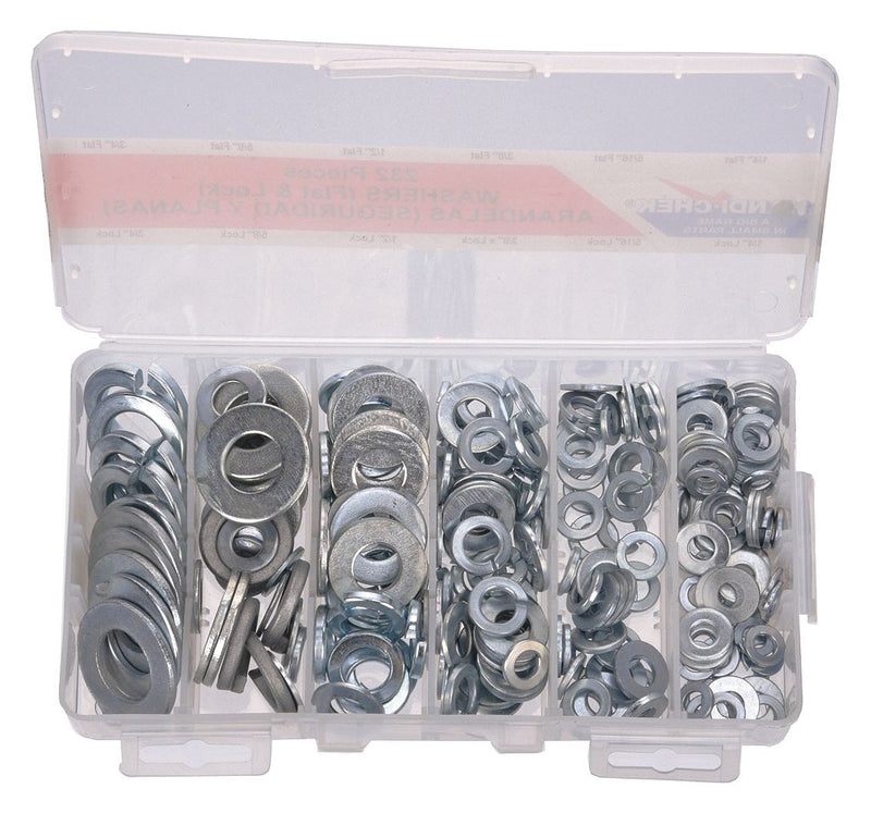 Approved Vendor WWG-DISP-FW232 Washer Assortment, Grade 8, Steel, Zinc Plated, 232 Washers Included, 12 Sizes Included, Grade 8