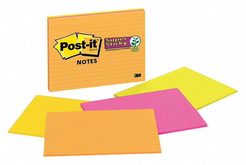 Post-it 6845-SSP Super Sticky Notes, 6 in x 8 in, Assorted Pastel, Unruled, 45 Sheets/Pad, 4 Pads/PK