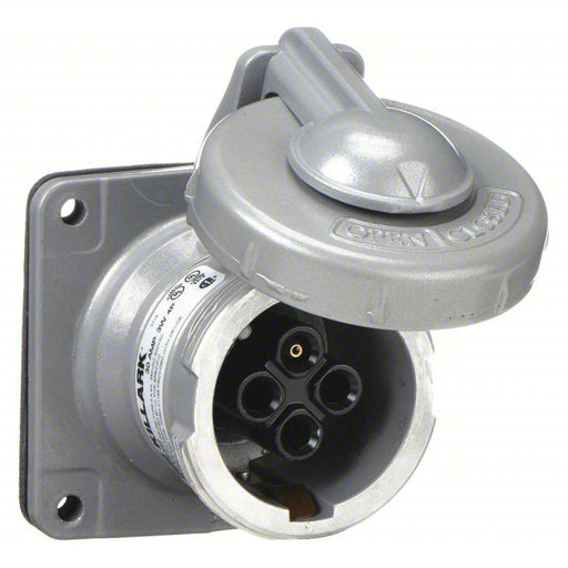 Hubbelll VR342 Pin and Sleeve Receptacle 30 A, 600V AC/250V DC, Style 2 Grounding, Gray, Receptacle Only - Redwood.KV2NVP1