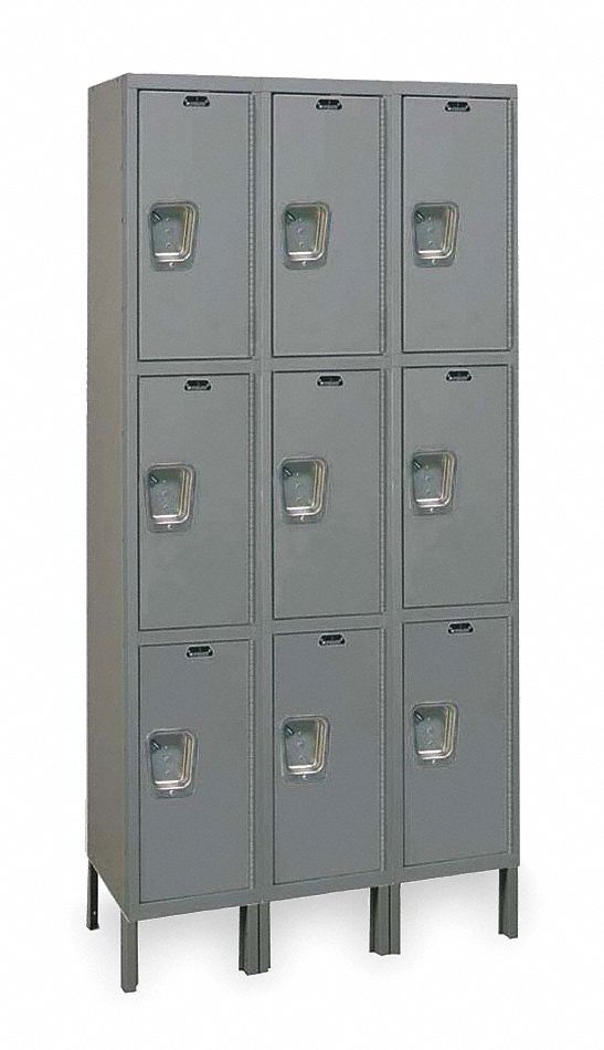 Hallowell UY3258-3A-HG Wardrobe Locker, 36 x 15 x 78 in, Solid, 3 Tiers, 3 Wide, Padlock Hasp, Steel, Dark Gray
