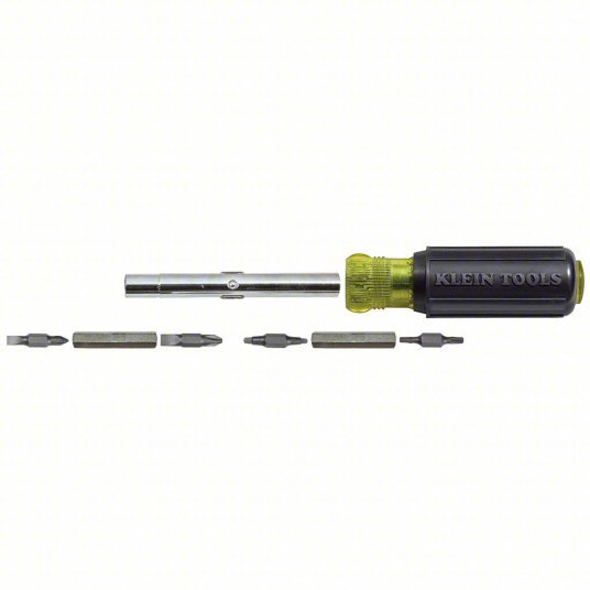 Klein 32500 Multi-Bit Screwdriver / Nut Driver, 11-in-1, Ph, Sl, Sq, Torx Bits, 6-Piece, 8 Tips