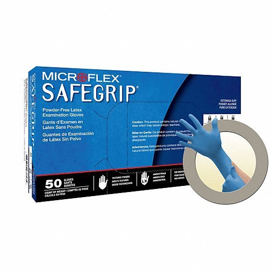 Microflex SG-375-XL Microflex Exam Gloves, Natural Rubber Latex, Powder-Free, XL (10), Blue, 50 Pack