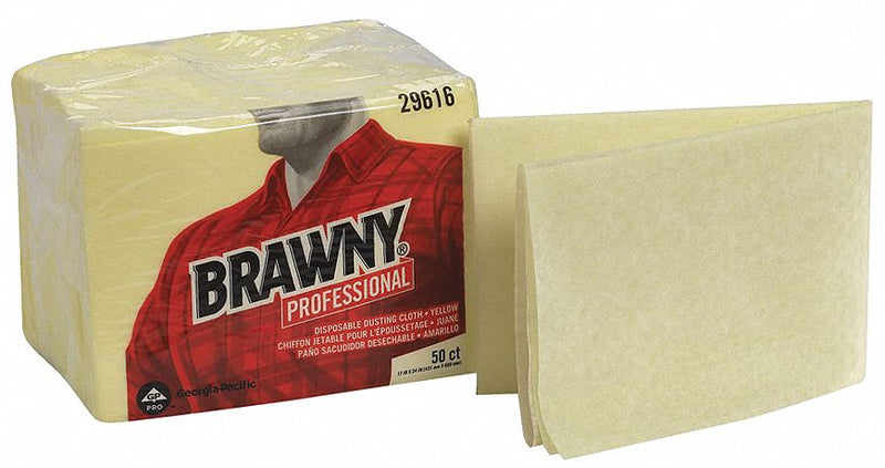 Georgia-Pacific 29616 Brawny Professional Rayon Dust Cloth, 17 in W x 24 in L, Yellow, Disposable, Low Lint, Light Duty, 200 PK