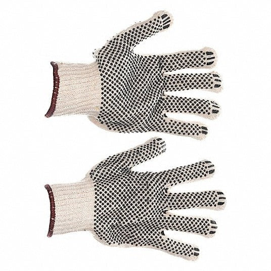 Redwood RW5JK50 PVC Dotted Knit Gloves, Task & Chore, Cotton, Beige/Black, Large, 12PK