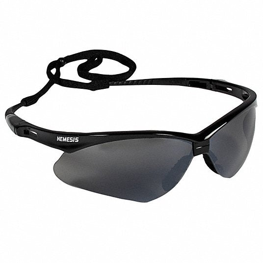 Kleenguard 25688 V30 Nemesis Safety Glasses, Mirror Coating, Scratch-Resistant, Black Half Frame, Smoke Lens
