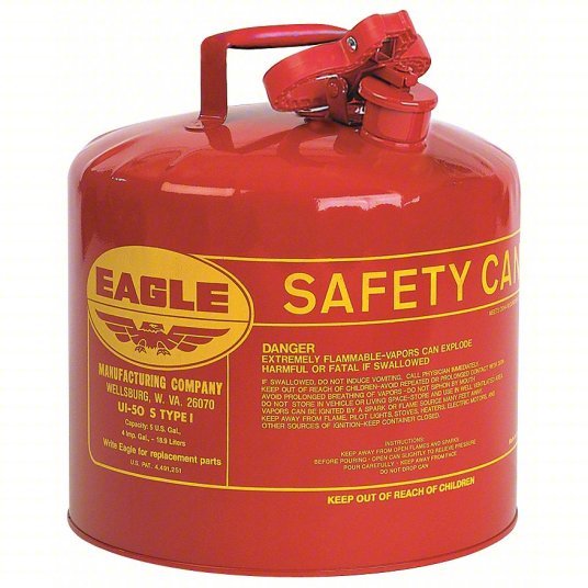 Eagle UI50S Type I Safety Can For Use With Flammables, 5 gal Capacity, Powder Coated Steel, Red
