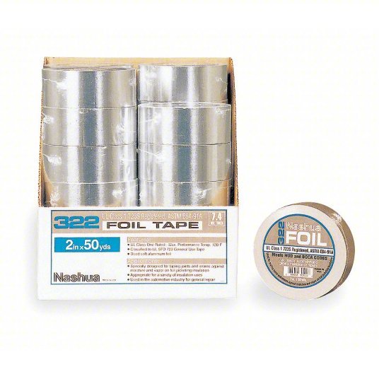 Nashua 322 Foil Tape, 2 13/16 in x 50 1/4 yd, 5 mil Thick, Aluminum, Rubber, 40° to 200°F, Silver