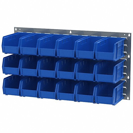 Akro-Mils 30230BLUE Hang and Stack Bin: 5 1/2 in x 10 7/8 in x 5 in, Blue, Label Holders, 30 lb Load Capacity