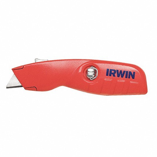 Irwin 2088600 Safety Knife, Self-Retracting, Rounded Safety Blade, Aluminum, 6 in L.