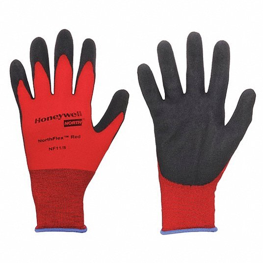 Honeywell North NF11/9L Foam Nitrile Coated Gloves, NorthFlex Red, Palm Coverage, Abrasion Level 4, Red/Gray, L, 1 Pair