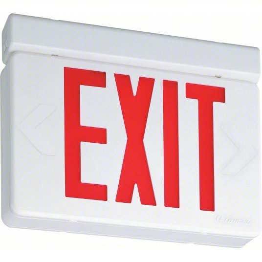 Lithonia LQM S W 3 R ELN 120/277M6 Exit Sign Emergency Battery Backup, LED, White, Red, 1 Faces, Ceiling, Nickel Cadmium, 120/277 V AC