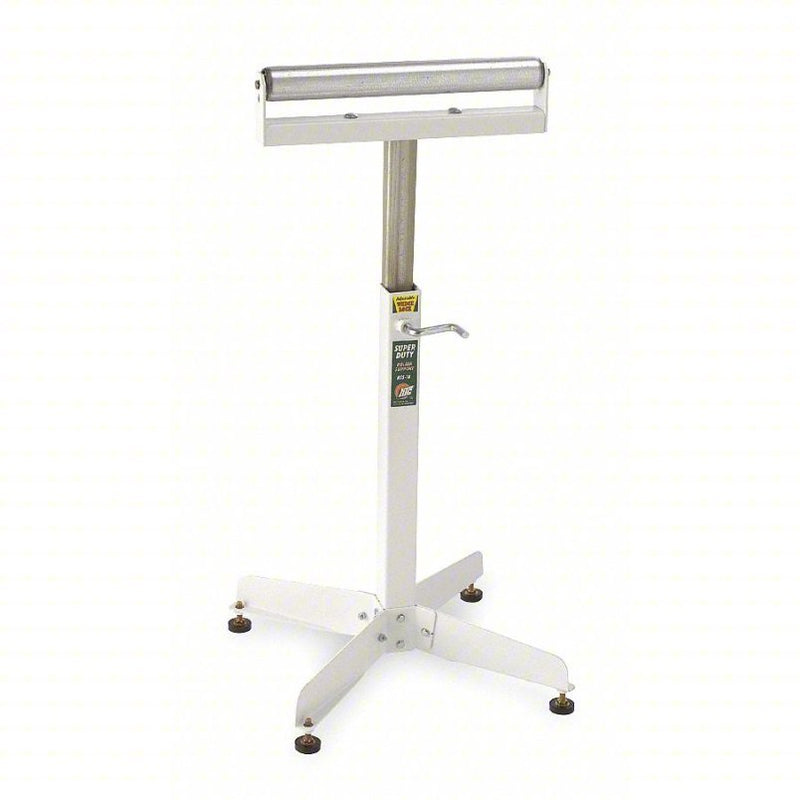 HTC HSS-18 Material Support Stand 16 in Roller Wd, 28 in Min. Ht, 47 1/2 in Max. Ht, Steel, White
