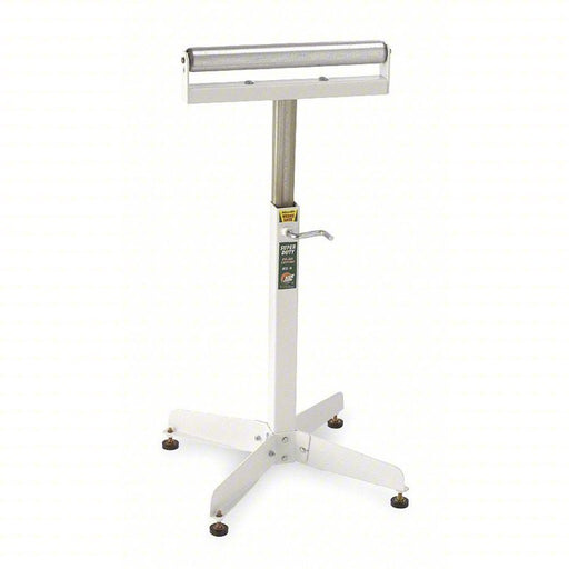 HTC HSS-18 Material Support Stand 16 in Roller Wd, 28 in Min. Ht, 47 1/2 in Max. Ht, Steel, White