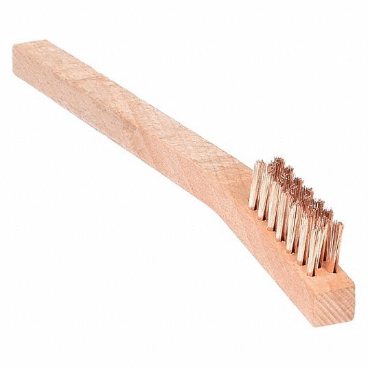 Ampco TB-10 6" L Nonsparking Scratch Brush: Curved Handle, Bronze, Wood, 1 7/8 in Brush Lg, 7 7/8 in Handle Lg
