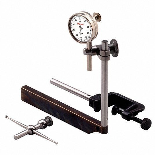 Starrett 196A1Z Back Plunger Dial Indicator Kit 0 in to 0.2 in, Inch, Mechanical, 0-100 Dial Reading
