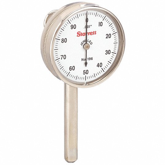 Starrett 196A1Z Back Plunger Dial Indicator Kit 0 in to 0.2 in, Inch, Mechanical, 0-100 Dial Reading