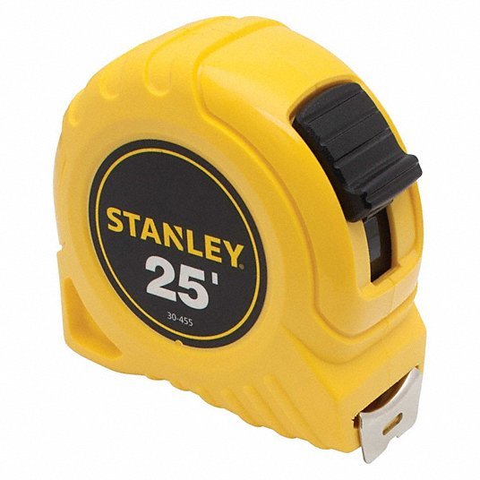 Stanley 30-455 Tape Measure Inch, Nonmagnetic Single Hook Tip, Plastic, 25 ft, 7 ft Standout Lg, Std Blade