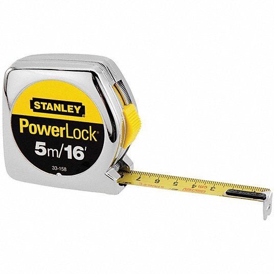 Stanley 33-158 Tape Measure Inch/Metric, Nonmagnetic Single Hook Tip, Chromed Plastic, 16 ft / 5 m, Silver