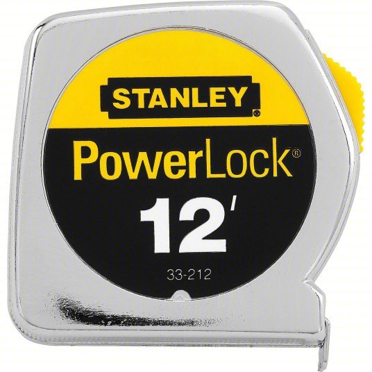 Stanley 33-212 Tape Measure Inch, Nonmagnetic Single Hook Tip, Metal, 12 ft, Narrow Blade, Manual Lock
