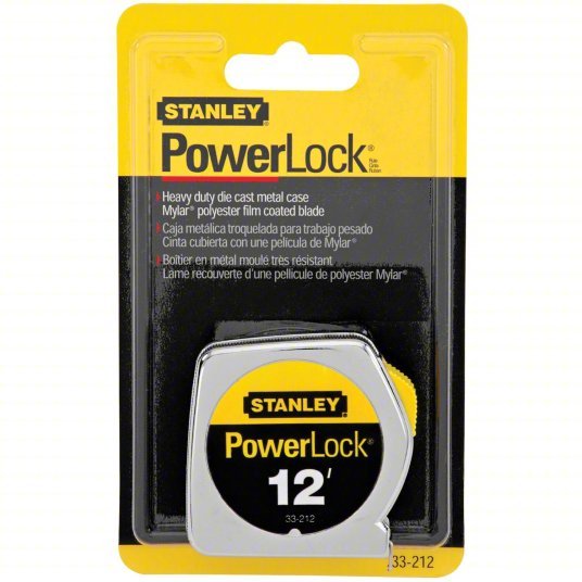 Stanley 33-212 Tape Measure Inch, Nonmagnetic Single Hook Tip, Metal, 12 ft, Narrow Blade, Manual Lock