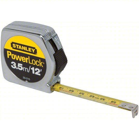 Stanley 33-215 Tape Measure Inch/Metric, Nonmagnetic Single Hook Tip, Metal, 12 ft / 3.5 m, Narrow Blade