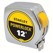 Stanley 33-312 Tape Measure Inch, Nonmagnetic Single Hook Tip, Metal, 12 ft, Std Blade, Manual Lock, Auto