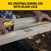 Stanley 33-312 Tape Measure Inch, Nonmagnetic Single Hook Tip, Metal, 12 ft, Std Blade, Manual Lock, Auto