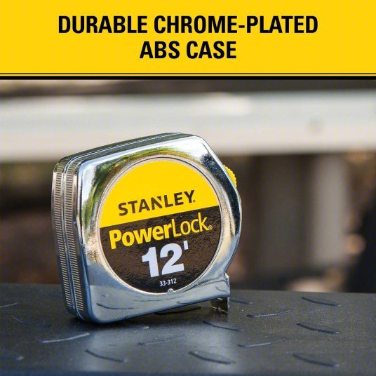 Stanley 33-312 Tape Measure Inch, Nonmagnetic Single Hook Tip, Metal, 12 ft, Std Blade, Manual Lock, Auto