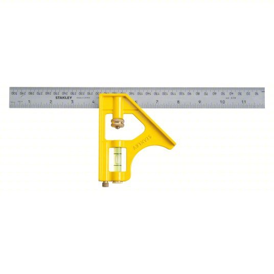 Stanley 46-028 Combination Square Inch/Metric, Square, Steel, 12 in x 1 in, 12 in Blade Lg, Steel, 1/16 in