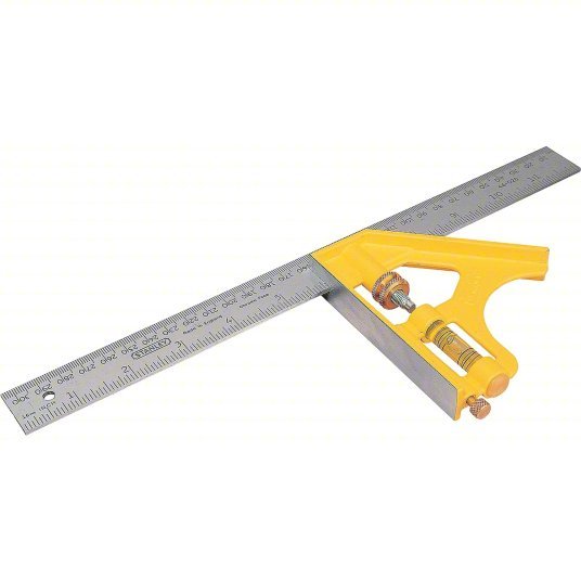 Stanley 46-028 Combination Square Inch/Metric, Square, Steel, 12 in x 1 in, 12 in Blade Lg, Steel, 1/16 in