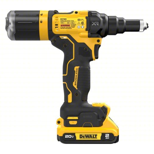 DeWalt DCF403D1 Cordless Rivet 49/50 in Stroke Lg, 2,100 lb Pulling Force, 3/16 in Blind Rivet Dia. Steel, 2.0 Ah