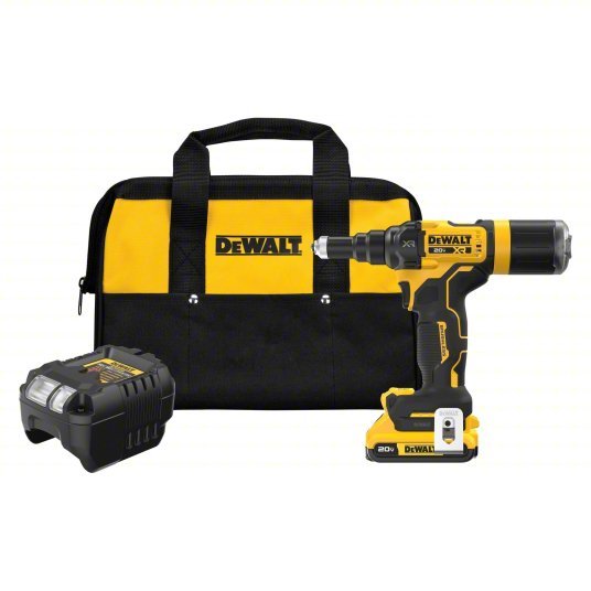 DeWalt DCF403D1 Cordless Rivet 49/50 in Stroke Lg, 2,100 lb Pulling Force, 3/16 in Blind Rivet Dia. Steel, 2.0 Ah