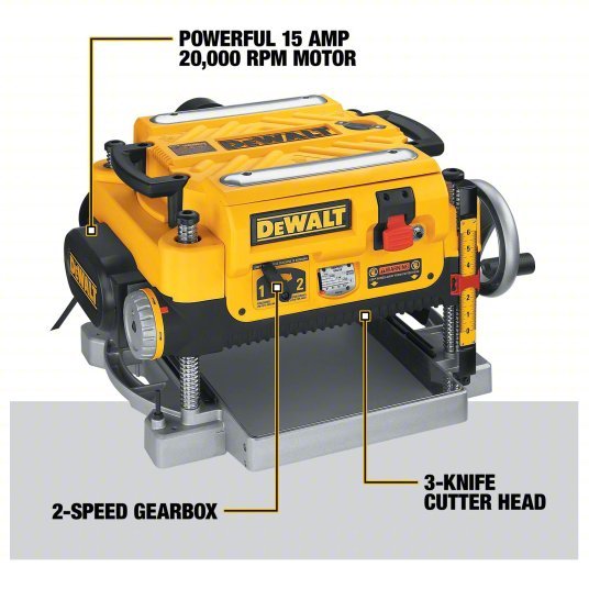 Dewalt DW735 Portable Planer 115V, Single-Phase, 15 A, 2 hp, 13 in Max. Wd, 6 in Max. Ht, 10,000 RPM