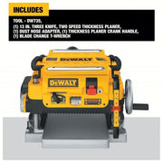 Dewalt DW735 Portable Planer 115V, Single-Phase, 15 A, 2 hp, 13 in Max. Wd, 6 in Max. Ht, 10,000 RPM