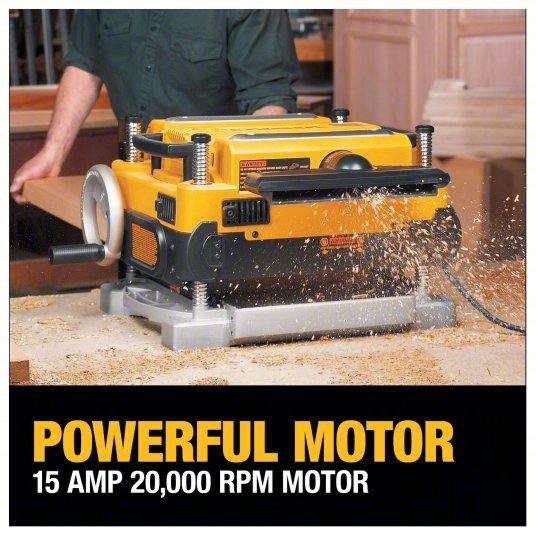 Dewalt DW735 Portable Planer 115V, Single-Phase, 15 A, 2 hp, 13 in Max. Wd, 6 in Max. Ht, 10,000 RPM