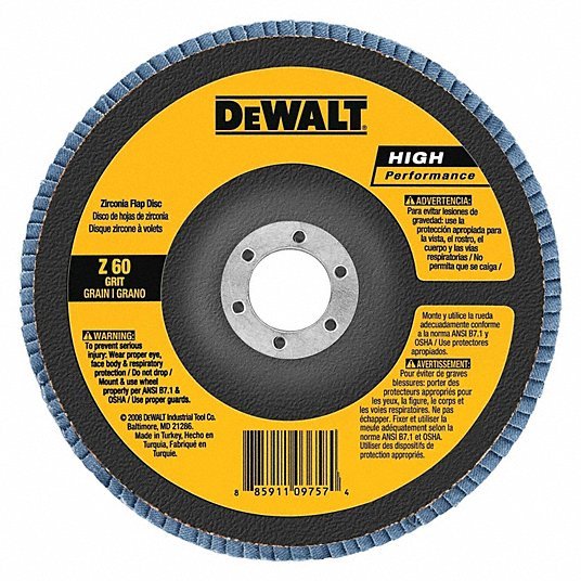 DeWalt DW8352 Abrasive Flap Disc Type 27, 4-1/2" x 7/8", Zirconia Alumina, 60 Grit, Fiberglass Bk, HP
