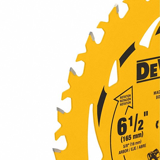 DeWalt DWA261224 Circular Saw Blade 6 1/2 in Blade Dia., 24 Teeth, 0.07 in Cut Wd, 5/8 in Arbor Size, Framing